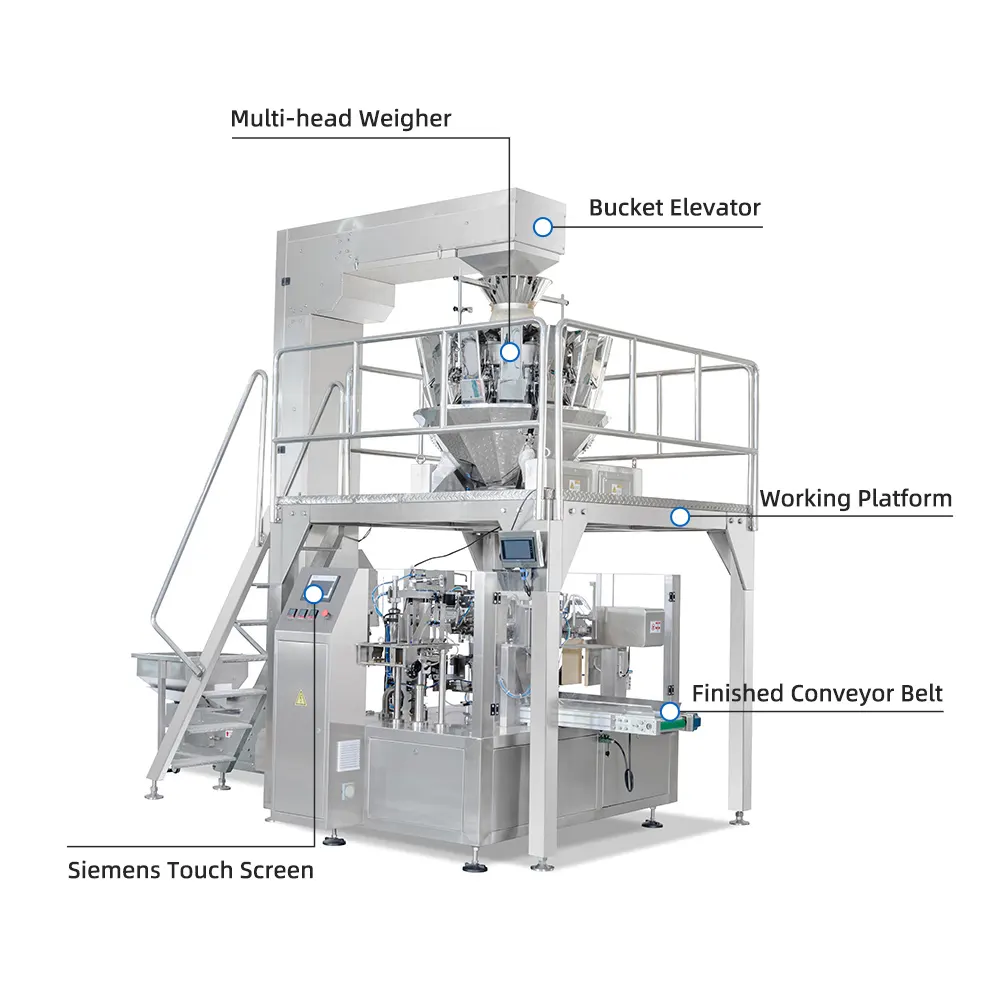 Machine à emballer rotative automatique avec sacs préfabriqués de fruits secs et de noix machine à emballer debout poche gâteau au chocolat biscuit doypack