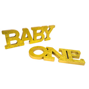 Baby One Letter Figurine MDF Gold Glitter <b>First</b> <b>Birthday</b> Party <b>Decoration</b> - Product Image 3