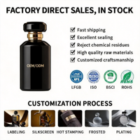 Fournisseur de bouteilles en verre avec logo personnalisé, nouvelle bouteille de parfum unique, 50 ml, 100 ml, 30 ml, bouteille de parfum en verre vide noire avec boîte