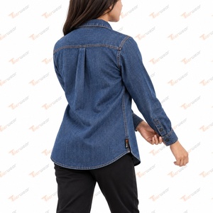 Camisas de mezclilla premium para mujer, camisas vaqueras con botones, tops casuales de manga larga, lavados personalizados, 100% algodón, vintage, elásticas en 4 direcciones - Product Image 5