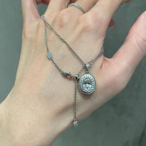 S925 Pure Silver <b>Light</b> Luxury Agile Detachable Design Four Leaf <b>Flower</b> Diamond Inlaid Pendant Necklace for Women - Product Image 2