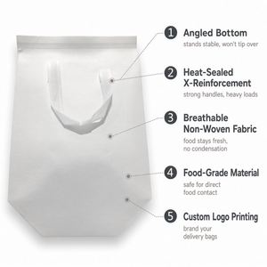 Sac à emporter non tissé de qualité alimentaire, thermosoudé, à fond incliné, avec logo personnalisé, réutilisable, pour restaurants, tailles S, M, L, vente en gros - Product Image 4
