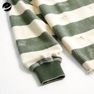 T-shirt da <span class=keywords><strong>uomo</strong></span> XUCHANG personalizzata oversize, ampia e squadrata, in cotone a nido d'ape, lavata, a righe, strappata, spessa, <span class=keywords><strong>termica</strong></span>, a maniche lunghe - Product Image 4