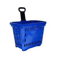 Panier de courses roulant en plastique HDPE bleu de 45 L, haute capacité, avec poignée, idéal pour la distribution en chaîne de magasins – Vente directe usine, qualité supérieure
