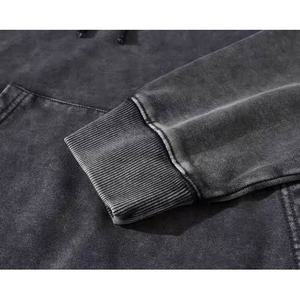 Sudadera con Capucha de Alto Gramaje Pulóver Vintage Lavado Ácido Oversize para Hombre de Algodón Negro Lavado a la Piedra Ácido Sudaderas de Alto Gramaje - Product Image 3