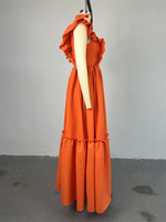 Robe longue unie pour femme avec volants, grande taille, fermeture éclair au dos, tenue décontractée S-XXL
