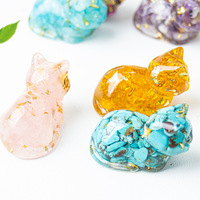 Décoration de bureau et de salon en résine, cristal naturel et gravier, avec chaton mignon couché, pour la maison et le bureau
