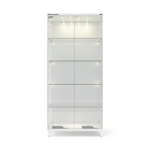 Vitrina Moderna de Vidrio 85x45x190cm, Puertas con Bisagras y Cerradura en Blanco Brillante, Estantes Ajustables en Altura, Iluminación LED - Product Image 2