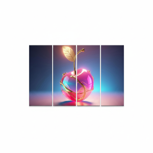 Golden Cherry Wall Art: Shiny Pink Fruit Printed Canvas for Home Decor,4P-Gallery <b>Wrapped</b> - Product Image 2