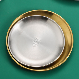 Piring peralatan makan Stainless Steel, piring Stainless Steel 304 bulat gaya Korea, piring hidangan makanan logam untuk makan malam - Product Image 6