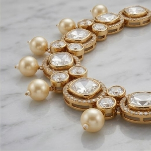 925 <b>Silver</b> Necklace and Earrings Set for Women White Pearls Kundan Work Traditional Indian Bridal Jewelry Set - Product Image 2