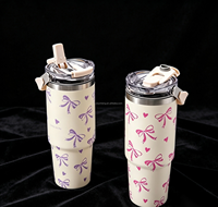Bouteille d'eau isotherme à double paroi en acier inoxydable de 30 oz avec motif nœud d'amour, anti-fuite, sans BPA, pour la salle de sport et l'extérieur