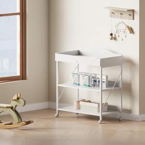 Meuble bébé compact, table à <span class=keywords><strong>langer</strong></span> blanche pour la crèche, station à couches imperméable, rangement mobile avec roulettes, <span class=keywords><strong>commode</strong></span> en tissu - Product Image 4