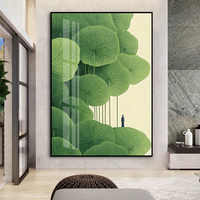 Décoration murale de luxe encadrée sur support en papier, peinture sur porcelaine cristalline, feuille de lotus géante, figure humaine, pour salon