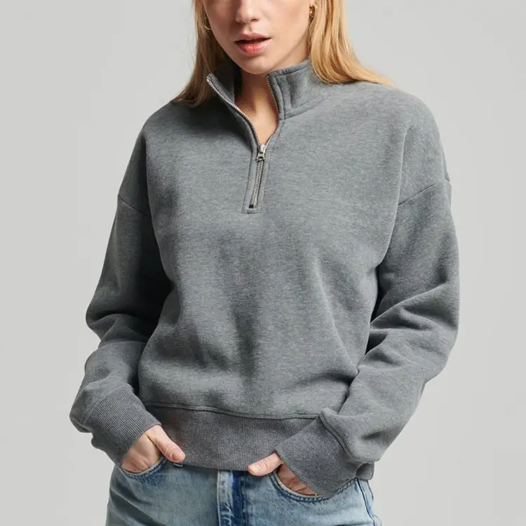 스탠드 칼라 지퍼 후드 여성 긴 소매 일반 쿼터 지퍼 니트 풀오버 스웨터