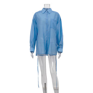 Nuovo arrivo 2025 <span class=keywords><strong>blu</strong></span> trasparente abbigliamento da donna camicie Casual alla moda manica lunga camicia trasparente per le donne con allacciatura - Product Image 4