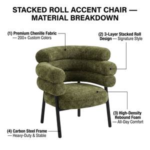 Fauteuil d'appoint en tissu chenille vert, fauteuil rembourré moderne, siège moelleux pour salon, chambre, hôtel - Product Image 1
