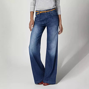 All'ingrosso alla moda per ragazze di strada <span class=keywords><strong>larghi</strong></span> a vita media Casual da donna dritti semplici <span class=keywords><strong>Jeans</strong></span> a gamba larga - Product Image 2