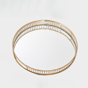 Style européen lumière luxe <span class=keywords><strong>miroir</strong></span> verre métal plateau salon Table basse <span class=keywords><strong>entrée</strong></span> plateau de rangement tasse à eau plateau à thé ornements - Product Image 5