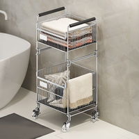Panier à linge roulant de grande taille pour salle de bain, avec panier à sous-vêtements, style rétro