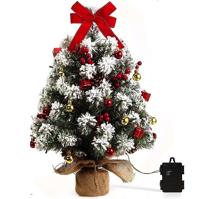 New Vivid Snowy Trendy Tree LED Lights-56CM Eco-Friendly Flocked Mini Christmas Tree for Table Decoration Halloween Graduation