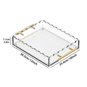 Khay trưng bày <span class=keywords><strong>acrylic</strong></span> đúc nổi viền răng cưa có nam châm, tay cầm màu đồng, cắt tỉa, trong suốt, dùng để sắp xếp đồ đạc trên bàn trang điểm - Product Image 5