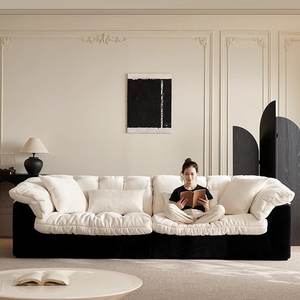 أريكة جلدية فاخرة مستوحاة من زهرة الكاميليا لعام 2025، باللونين الأسود والأبيض، لغرفة المعيشة، بتصميم فرنسي عصري من قماش الشنيل الفاخر - Product Image 2