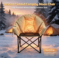 Chaise de camping chauffante USB à dossier haut, pliable et rembourrée, avec 3 niveaux de chaleur pour la randonnée hivernale, la pêche, les pique-niques et la plage