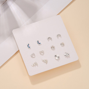 Ensemble de 6 paires de boucles d'oreilles tendance, design géométrique irrégulier argenté, style coréen, petites et simples, pour femme, bijoux de fête - Product Image 3