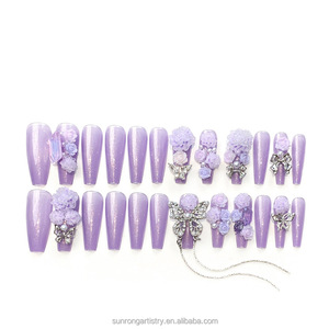 <span class=keywords><strong>Uñas</strong></span> Artificiales de Alta Calidad con Diseño de Rosa Morada, <span class=keywords><strong>Uñas</strong></span> Postizas Reutilizables Hechas a Mano con Diseño de Mariposa - Product Image 5
