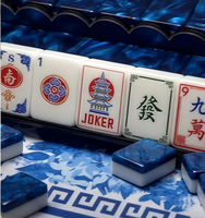 Ensemble de Mahjong Américain de Luxe Moderne en Marbre Bleu, 160 Tuiles, Design Pagode Chinoiserie, Acrylique Bicolore, Jeu Complet, Cadeau