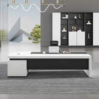 Ensemble Bureau de Direction Moderne et Chaise Grand Style Plateau pour Manager de Bureau Table d'Ordinateur de Bureau Blanche