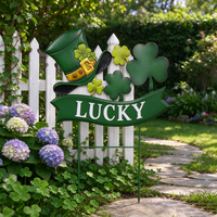 Piquet de jardin en fer peint à la main, motif Chapeau porte-bonheur, pour la Saint-Patrick, décoration de jardin en métal pour pelouse et patio, ornement de fête