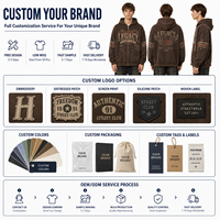 Sudadera con capucha personalizada con cremallera, de algodón tipo forro polar con lavado vintage, con broches, hombros caídos, unisex, para hombre, estilo streetwear, con efecto desgastado