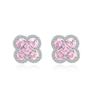 卸売4葉クローバーネックレスペンダントAAAピンクキュービックジルコニア<span class=keywords><strong>925</strong></span>銅シルバーゴールドイヤリングセット女性用結婚式 - Product Image 5