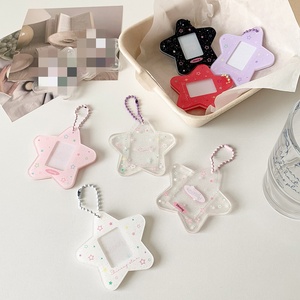Porte-clés <span class=keywords><strong>photo</strong></span> en acrylique transparent avec clip, motif étoile scintillante, style coréen, pour carte d'identité, accessoires de mode - Product Image 1