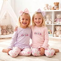Ensemble sweat-shirt à volants monogrammé pour bébés filles, en molleton bouclette, et leggings floraux – Tenue de boutique d'automne pour enfants