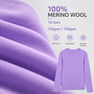 Women's Merino <b>Wool</b> <b>Base</b> <b>Layer</b> Long Sleeve Top 100% Natural Soft Breathable Crew Neck Slim Fit Outdoor Ready Purple - Product Image 2