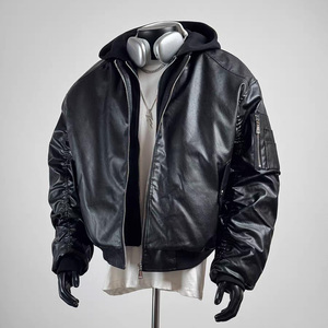 Özel bombacı ceket Zip up kapşonlu erkek ceket rüzgar geçirmez pilili erkekler için DERİ CEKETLER Homme kış ceket - Product Image 1