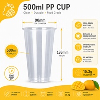 Gobelets jetables Teguan 12oz (90-500ml) en PP transparent givré à paroi simple pour thé au lait à bulles Boba, café, jus, milkshake
