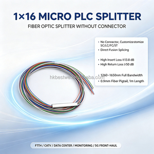 ตัวแยกแสง PLC แบบ 1x16 ขนาดเล็ก ชนิดไฟเบอร์เปลือย ไม่มีหัวต่อ ขนาด 0.9 มม.  พร้อมปลอกหุ้ม LSZH ยาว 1 ม. แบบ SMF สำหรับเครือข่าย FTTH PON - Product Image 3