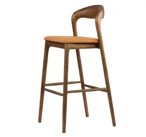 Wholesale dining chair stool-Top Quality High-end New Modern Minimalist Solid Wooden Dining Chair High Bar Chair Oak Wood Bar Stool