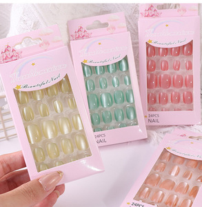 เล็บปลอมเด็กแบบกดติดลายตาแมว สำหรับเด็กอายุ 7-12 ปี สีใสแบบน้ำแข็ง ถอดออกได้ พร้อมกาวเจล สติ๊กเกอร์ติดเล็บเด็ก - Product Image 3