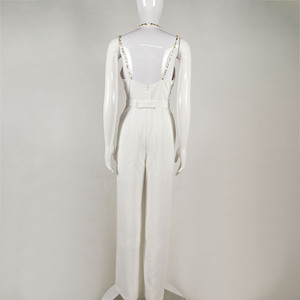 Traje de Mujer A7589, Escote Profundo en V, Tirantes, Color <span class=keywords><strong>Blanco</strong></span> Crema, <span class=keywords><strong>Lentejuelas</strong></span> Doradas, <span class=keywords><strong>Mono</strong></span> Elegante - Product Image 5