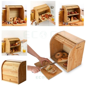 Caja de pan, cajas de pan de bambú de 2 capas para almacenamiento de alimentos de cocina, guardián de pan de gran capacidad - Product Image 3