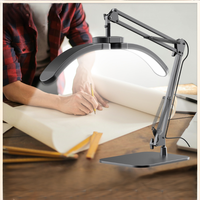 Lampe de bureau demi-lune avec bras réglable, lampe LED 24W avec base et pince pour manucure, extensions de cils, tatouage, travaux de beauté