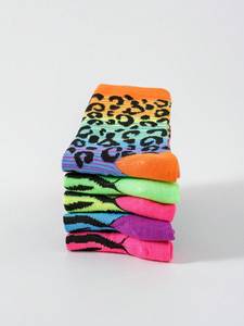 Calzini Mid-Tube leopardati da donna a quattro stagioni in maglia traspirante alla caviglia con motivo animale per uso quotidiano primaverile - Product Image 3