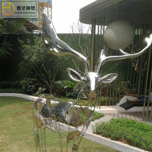 Escultura de Ciervo Abstracta Jiahua, de Acero Inoxidable, para Exteriores, Montada en el Suelo, Hecha a Mano - Product Image 3