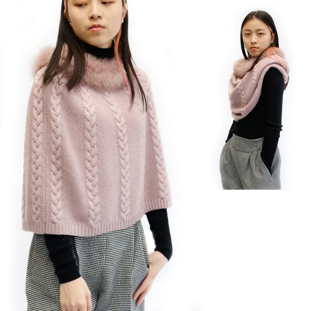 Ponchos de punto con cuello de piel para mujer, diseño de China, personalizado, moda