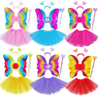 Ensemble de déguisement Ailes de Papillon pour Filles, avec Baguette Magique, Serre-tête et Jupe Courte, 6 Couleurs, en Tissu, pour l'École, le Ramadan, Noël, Diwali, pour Enfants